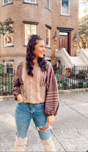 Load image into Gallery viewer, Sammie Plaid Sleeve Cable Knit Sweater
